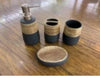 4Pcs Luxury Brown & Black Wooden Look Bath Set – Premium Bathroom Décor - Clarify.pk