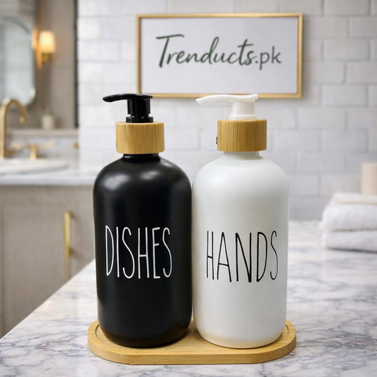 Luxury Round Soap Pump Duo & Sustainable Bamboo Base