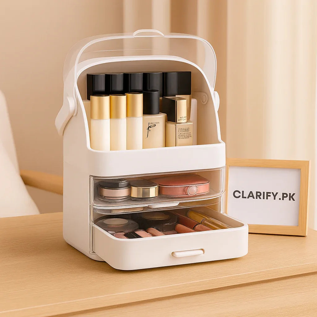 Cosmetic Organizer – Multi-Compartment Makeup & Skincare Storage Box - Clarify.pk