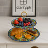 Luxury Green Floral 2-Tier Ceramic Dessert Stand - Clarify.pk