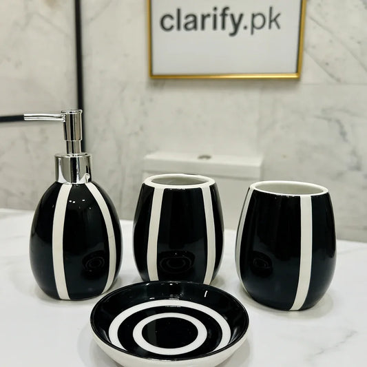 Luxury 4Pcs Bathroom Set – Black & White Elegance - Clarify.pk