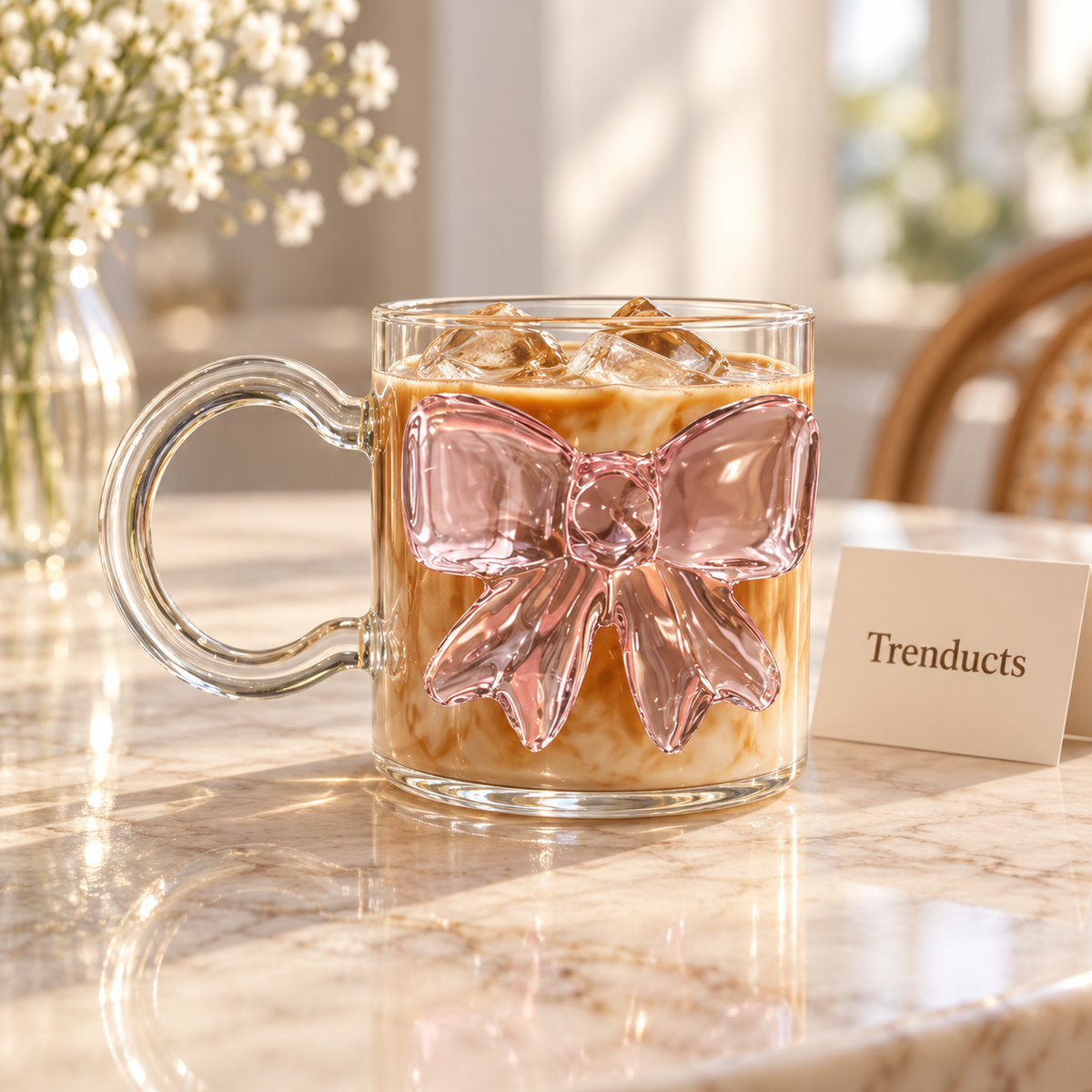 Aesthetic Bow Glass Mug – Coquette Drinkware
