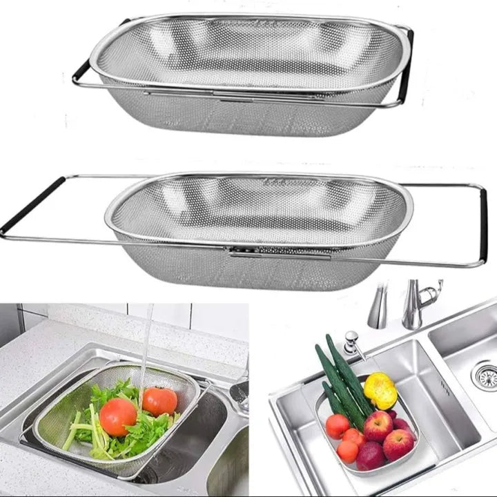 Stainless Steel Oval Colander with Fine Mesh & Expandable Handles
