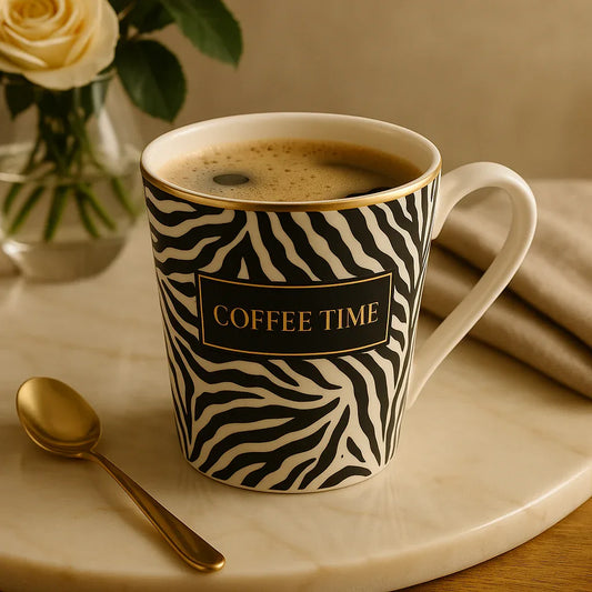 Zebra Print Ceramic Coffee Mug – “Coffee Time” Design - Clarify.pk
