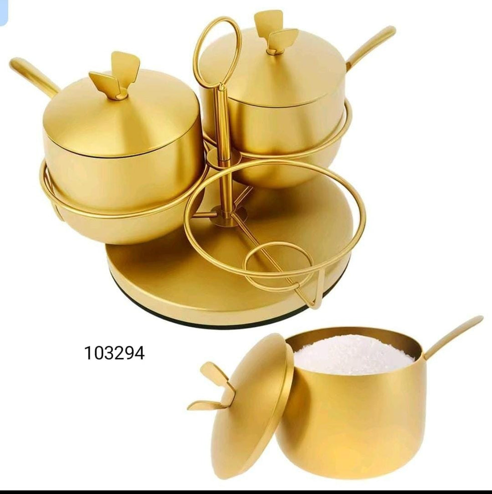 گولڈن سٹینلیس سٹیل 3pcs مسالا کنٹینرز سیٹ 