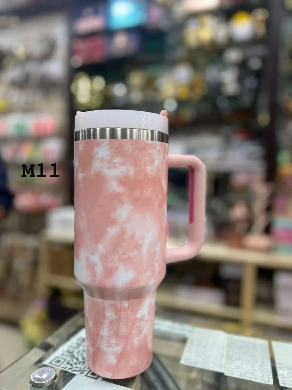 پریمیم ماربل پنک 40oz ٹمبلر - 1200ml پانی کی بوتل