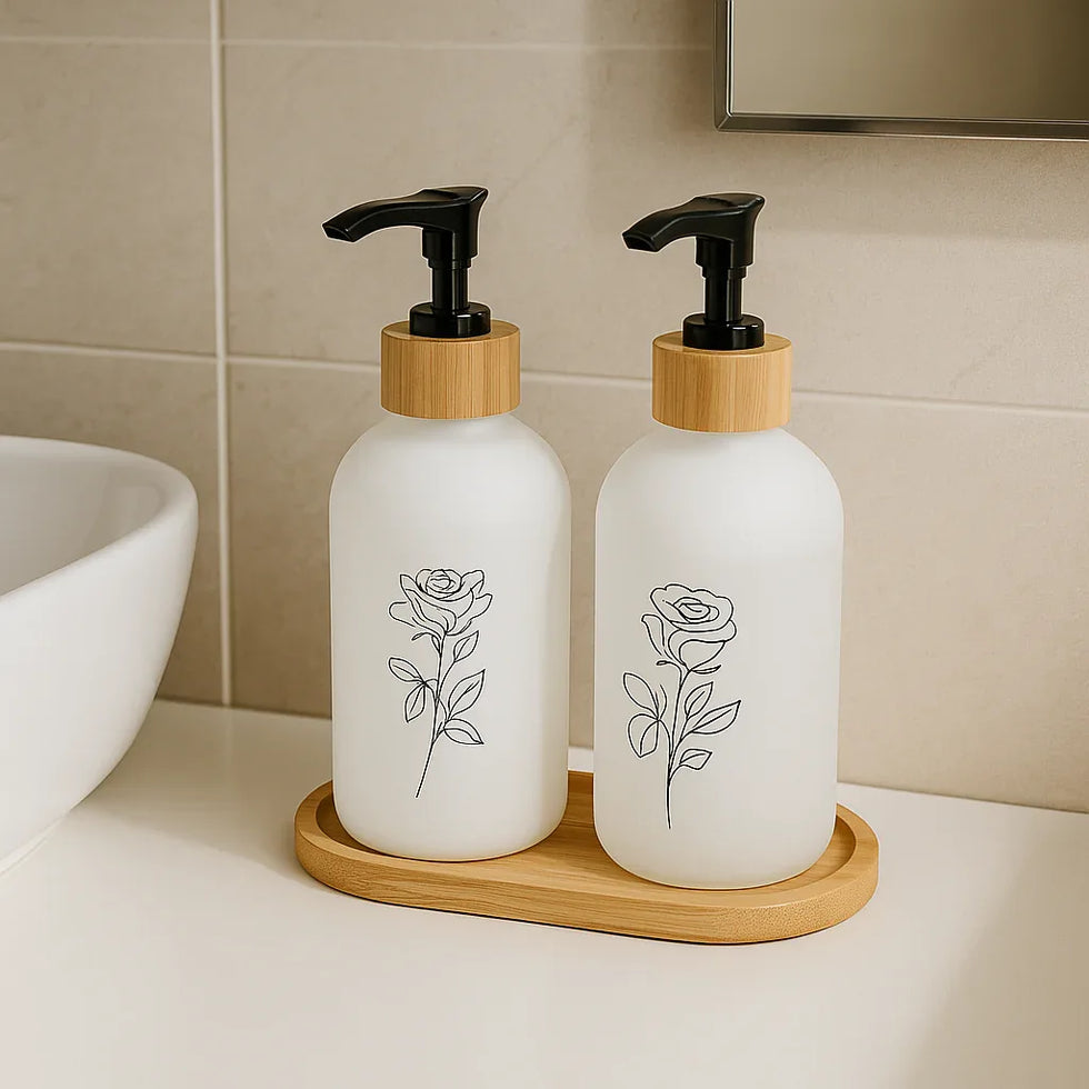 Minimal Rose Design Hand & Body Soap Dispenser Set - Clarify.pk