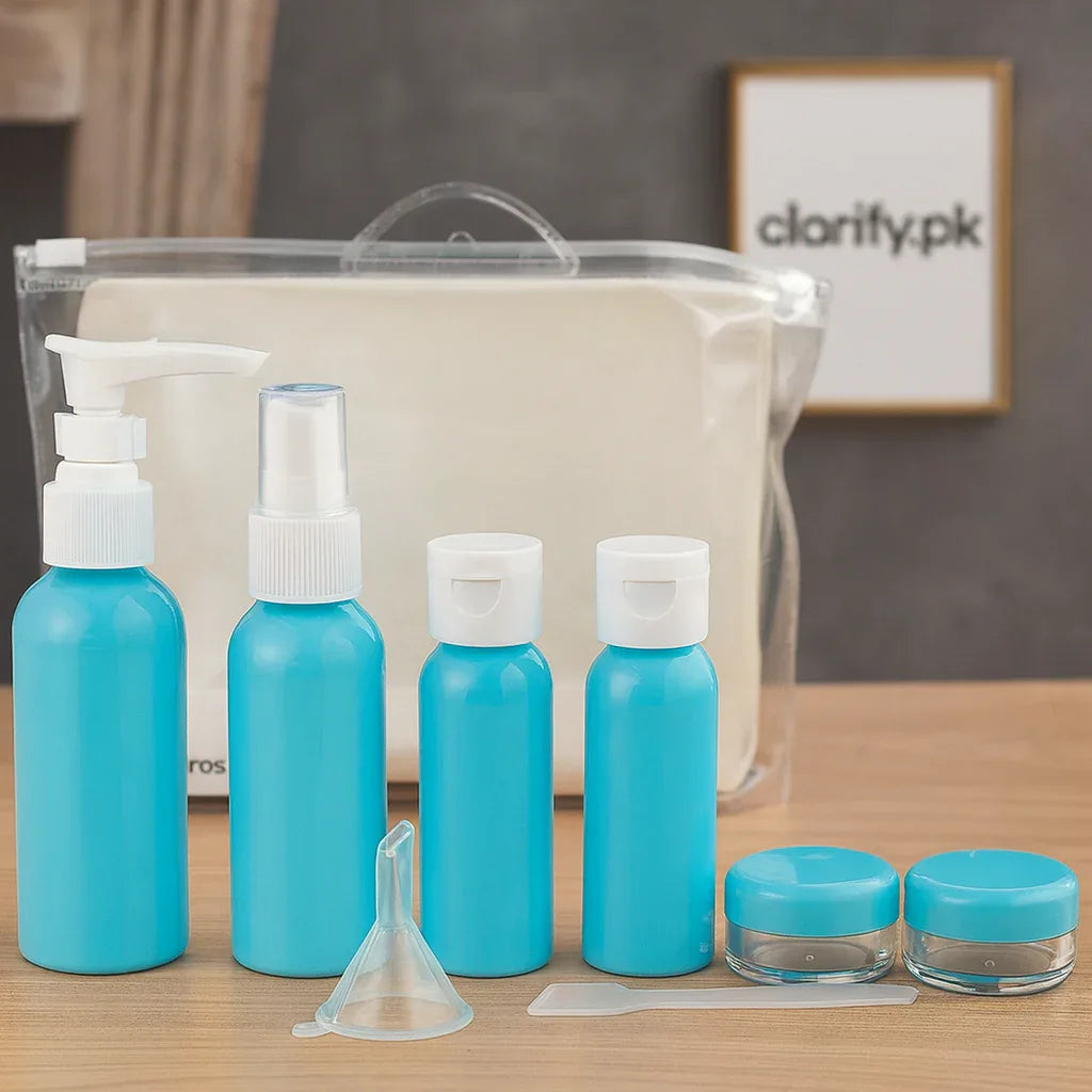 8PCS Travel Bottle Set with Bag – Portable Refillable Containers - Clarify.pk