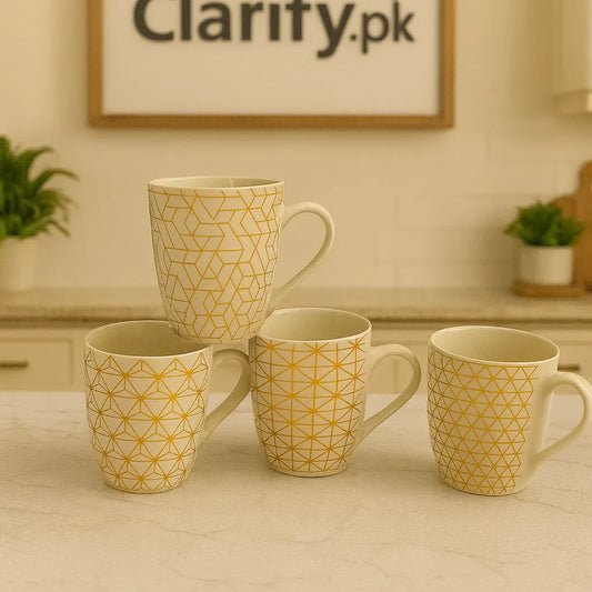 Luxury White Ceramic Mug with Golden Pattern (Each) - Clarify.pk