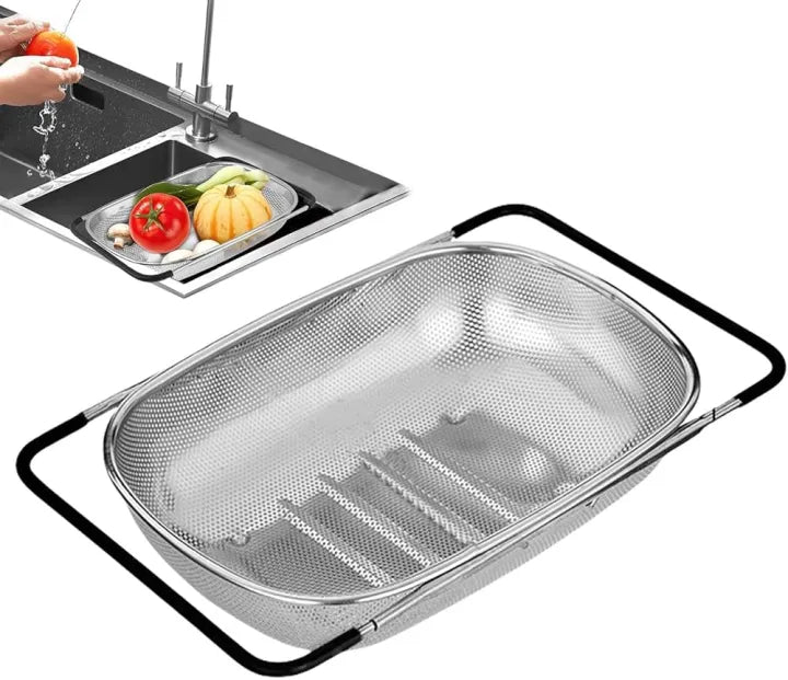 Stainless Steel Oval Colander with Fine Mesh & Expandable Handles