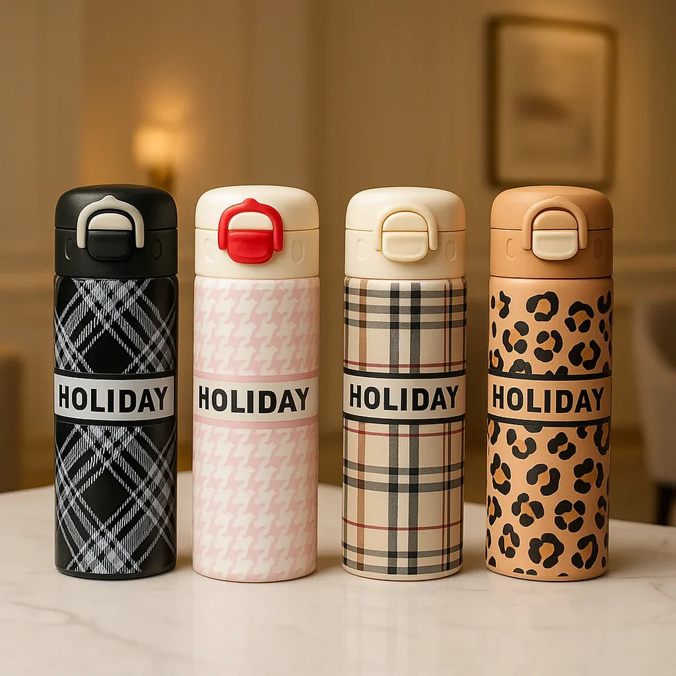 Holiday Printed Thermos Bottle – 500ml Leakproof Flask (Random) - Clarify.pk