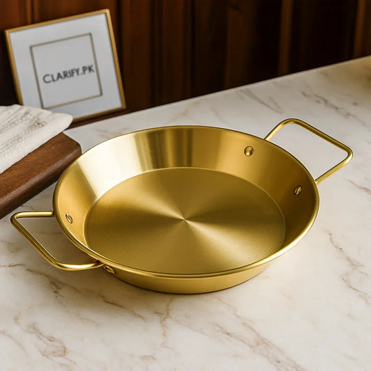 Stainless Steel Golden Tray – 22cm Serving Platter - Clarify.pk