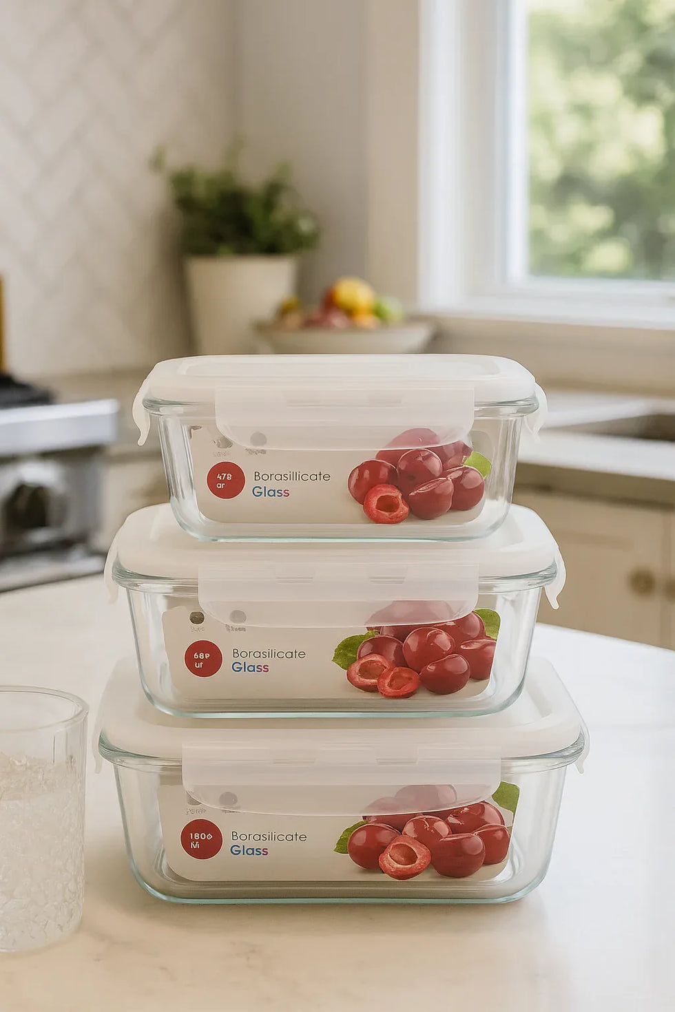 Airtight Borosilicate Glass Bowl Set – 3pcs with Lids (400ml, 630ml, 1000ml)