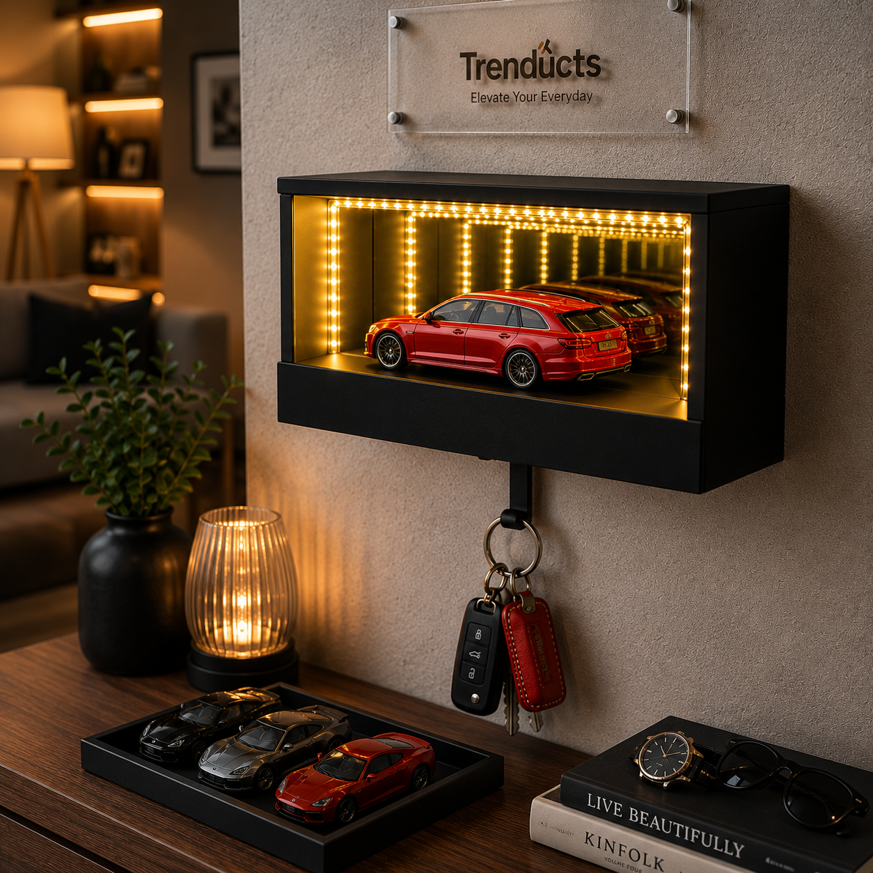3D Car Key Holder - Infinity LED Garage Wall Mount Holder