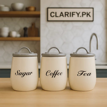 3Pcs Tea Coffee Sugar Jars – Premium Kitchen Storage Set - Clarify.pk