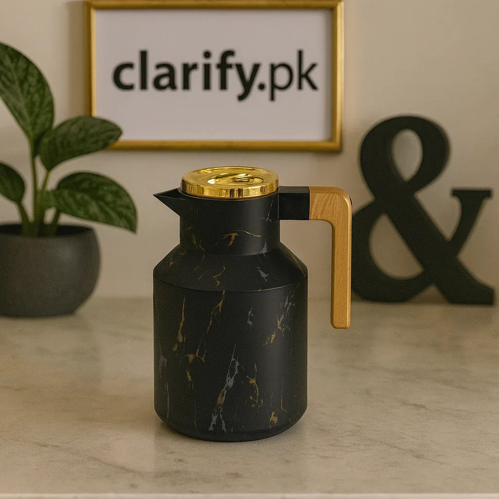Luxury Black Thermos Flask with Golden Lid – 1Liter - Clarify.pk