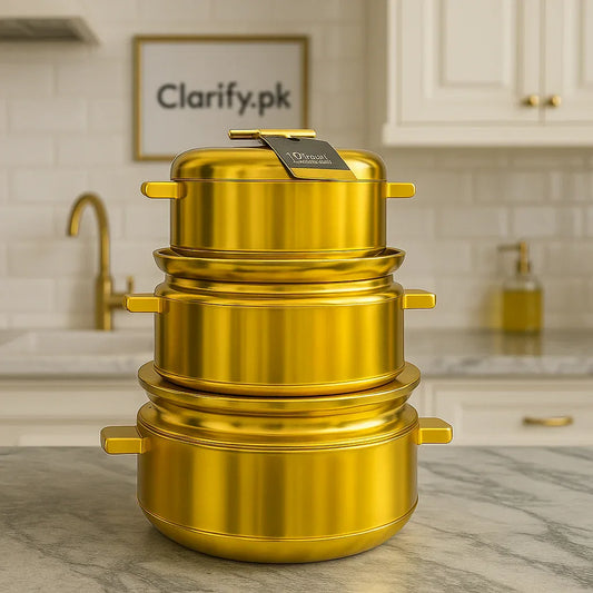 3-Piece Luxury Golden Non-Stick Cookware Set - Clarify.pk