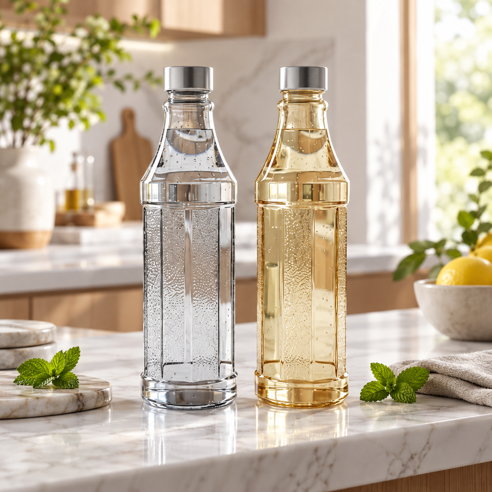 Faceted 1100ml Glass Water Bottle with Steel Lid