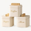 Luxury 3-Piece Square Metal Canister Set – Minimalist White & Bamboo MJ