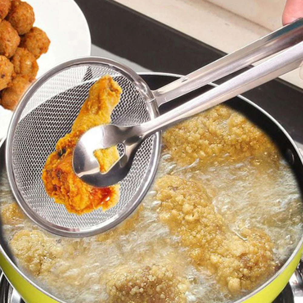 2-in-1 Frying Tong Strainer – Precision Oil Drainage Tool NC