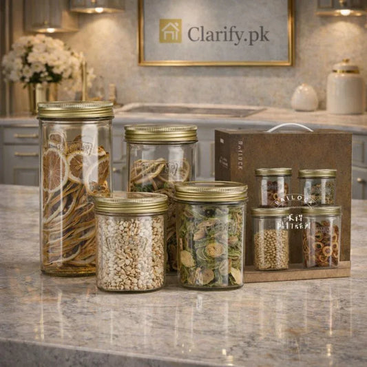 Premium 4-Piece Airtight Glass Storage Jar Set with Metal Lids - Clarify.pk