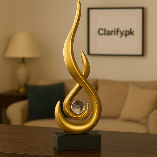 Luxury Golden Abstract Flame Decor with Crystal Sphere - Clarify.pk