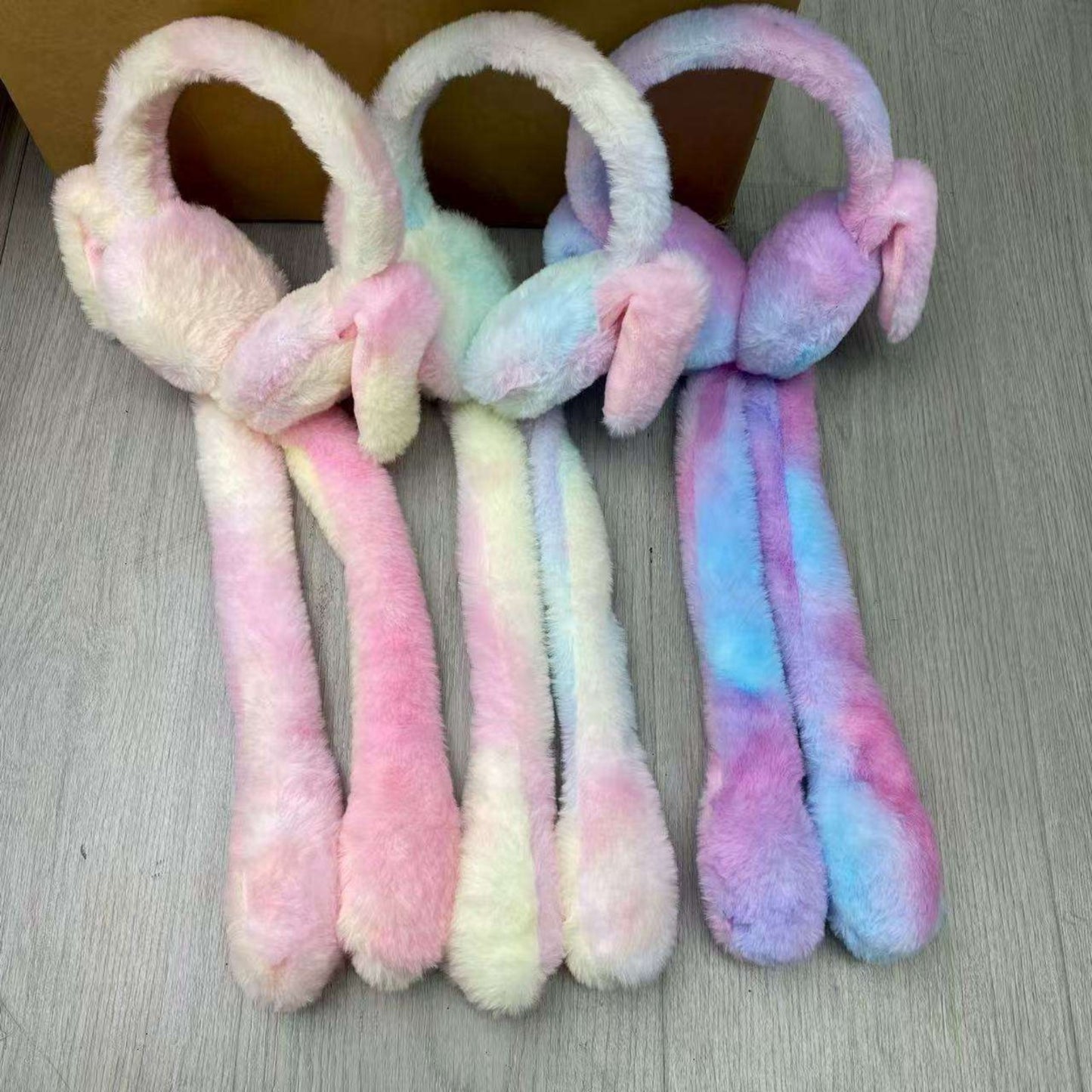 New Style Plush Earmuffs with Moving Bunny Ears - Fluffy Multi-Color Winter Headband - Trenducts.pk