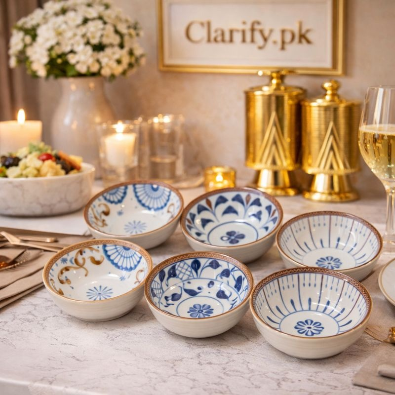 Premium 6 Pcs Blue Pattern Ceramic Serving Bowls - Japanese Style - Trenducts.pk