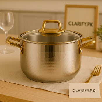 Premium Stainless Steel Cook Pot – Elegant Golden Handle Kitchenware - Clarify.pk
