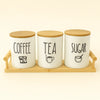 Minimal Ceramic Coffee Tea Sugar Storage Set with Bamboo Base - Clarify.pk