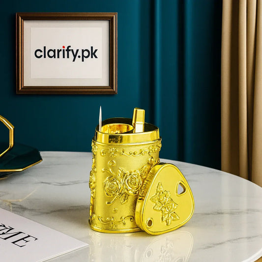 Luxury Gold Leaf Push-Up Toothpick Holder - Clarify.pk