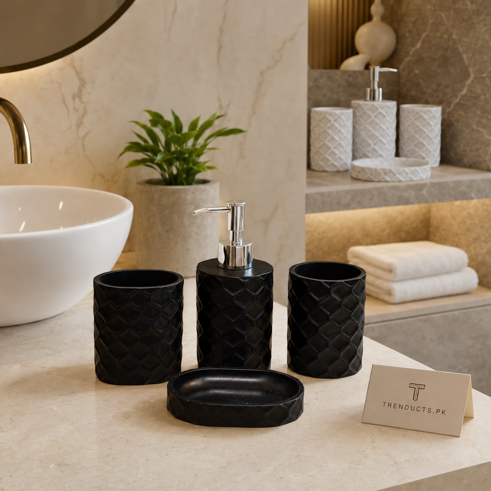 4-Piece Fibre Bathroom Set – Chevron Texture