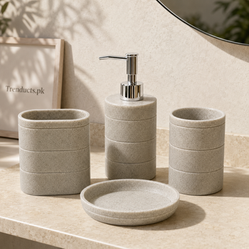 Warm greige horizontal-grooved four-piece fibre bathroom set