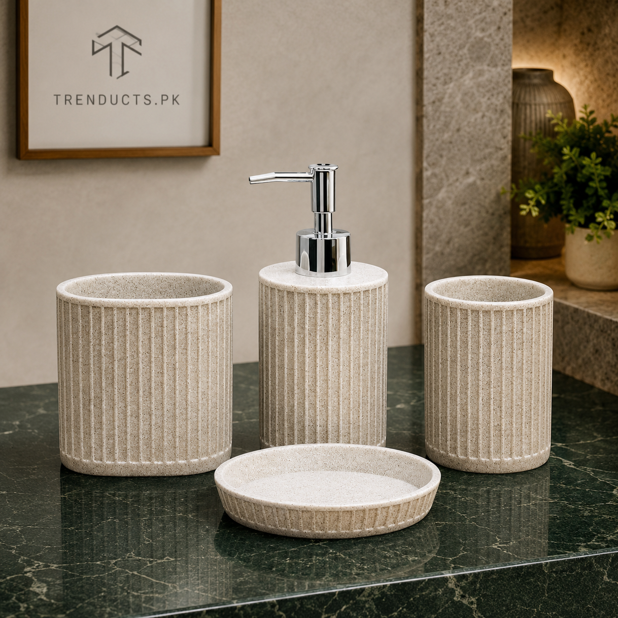 4-Piece Fibre Bathroom Set – Vertical Ribbed