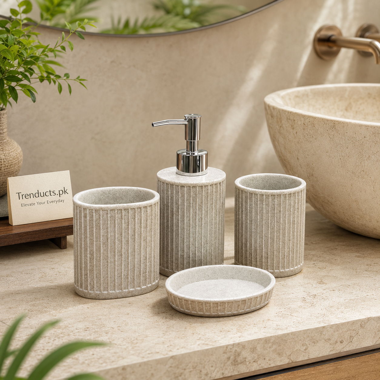 4-Piece Fibre Bathroom Set – Vertical Ribbed