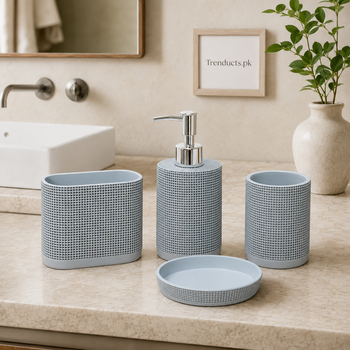 Silver-grey woven four-piece fibre bathroom set