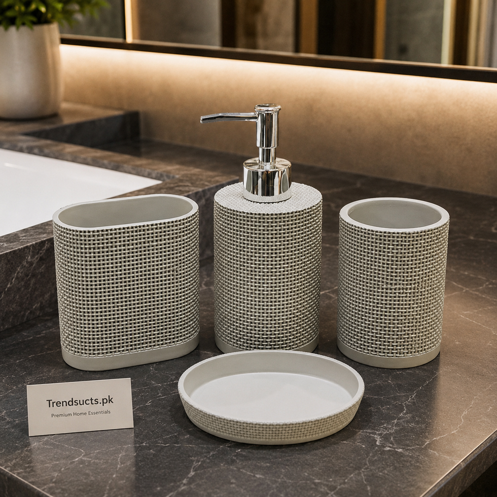 4-Piece Fibre Bathroom Set – Woven Texture