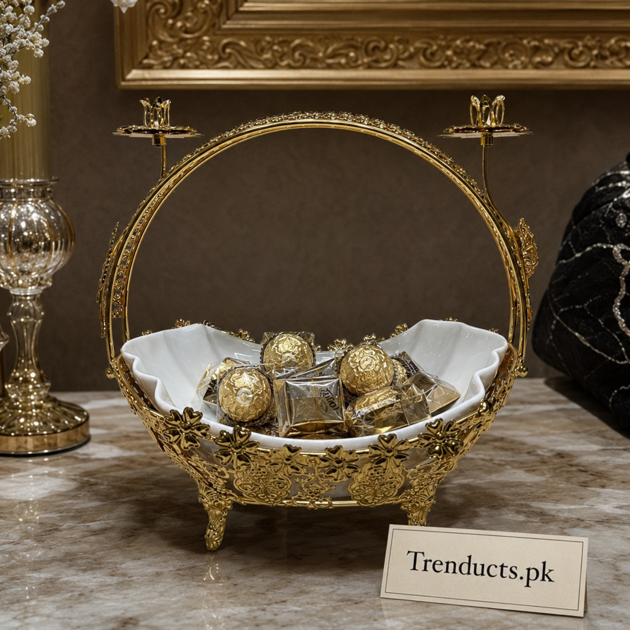 Floral Arch Ceramic Golden Platter