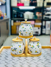 Airtight Floral Ceramic Jar Set with Stand – 3Pcs