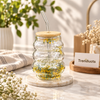 Floral Double Wall Glass Sipper with Straw