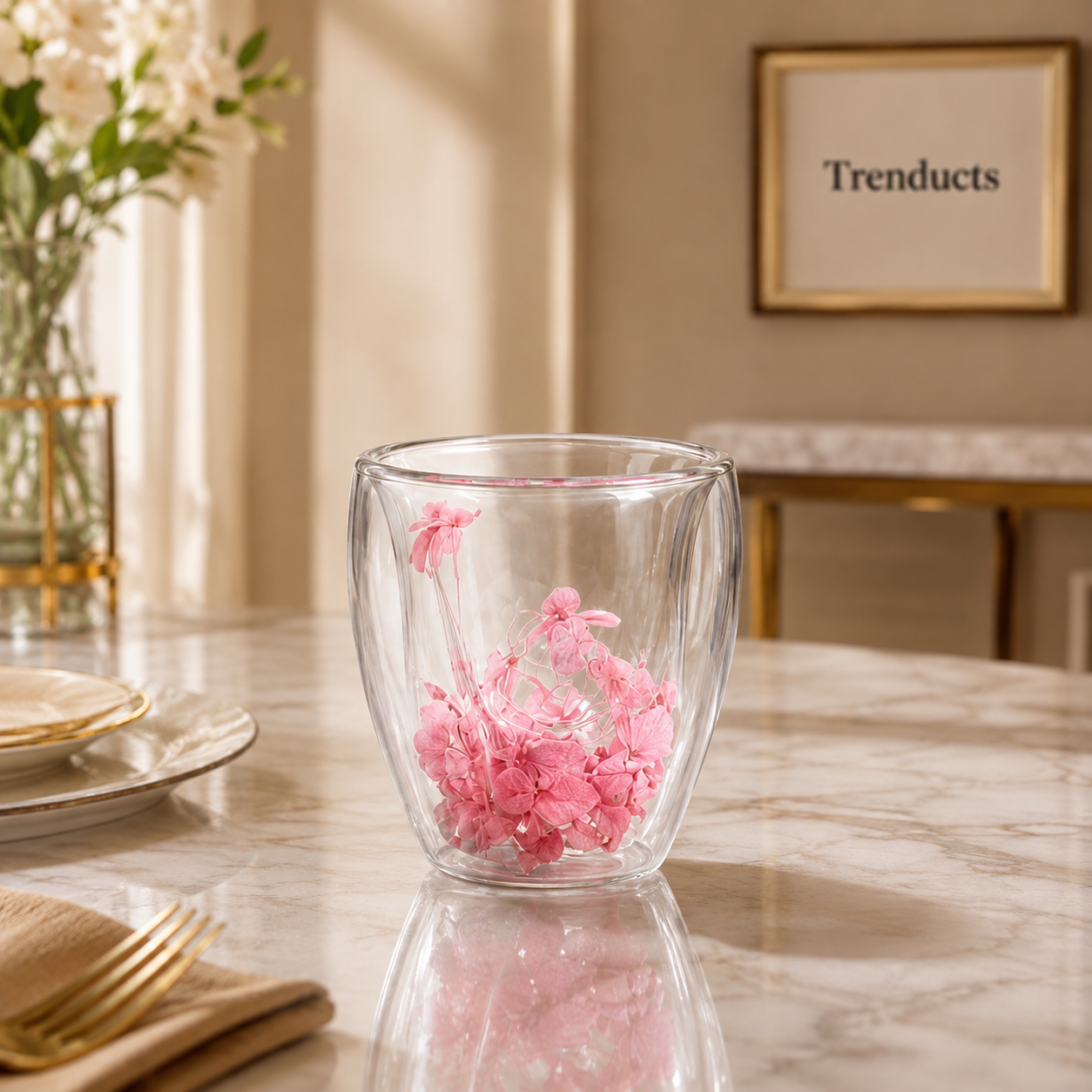 Double-Wall Floral Glass Tumbler