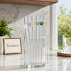6-Piece Flower Glass Straw Set with Brush