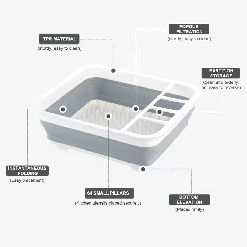 Foldable Dish Drainer Rack with Utensil Holder - Clarify.pk