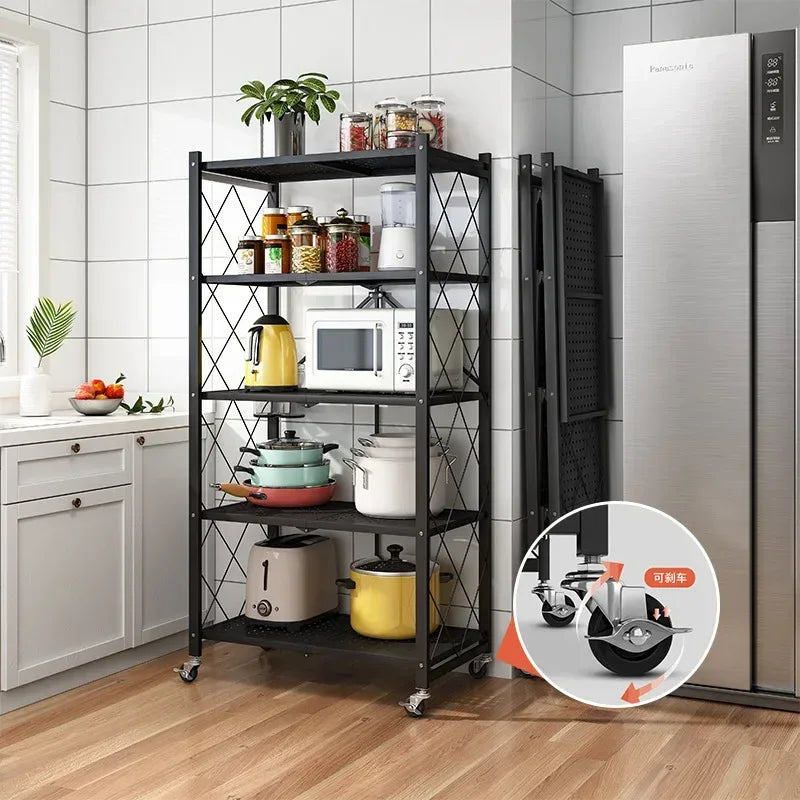 Folding Wrought Iron Shelf with Wheels - Clarify.pk