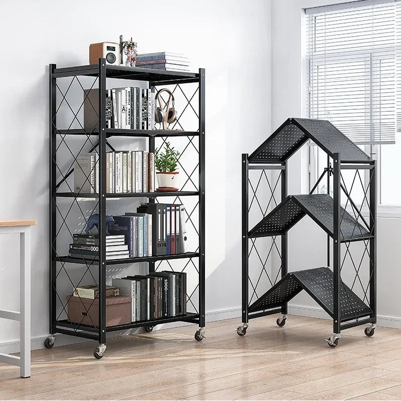 Folding Wrought Iron Shelf with Wheels - Clarify.pk
