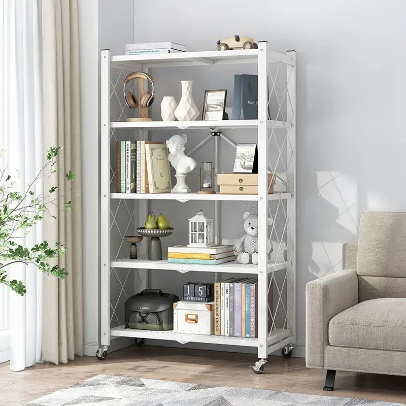 Folding Wrought Iron Shelf with Wheels - Clarify.pk