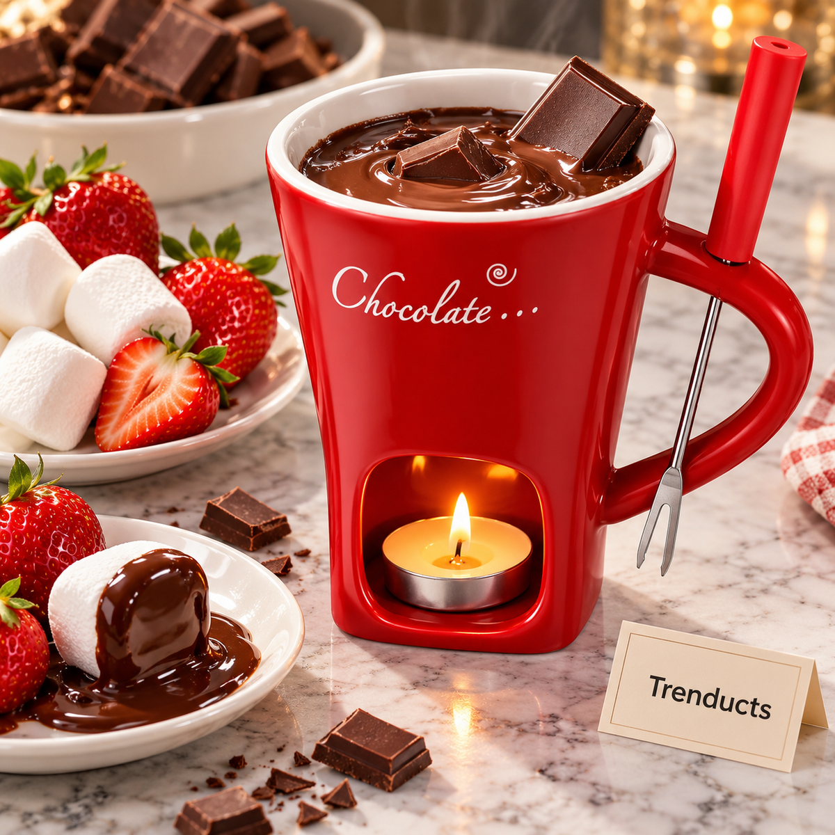 Chocolate Fondue Ceramic Mug & Melt Mug with Spoon & Candle (Random Color)