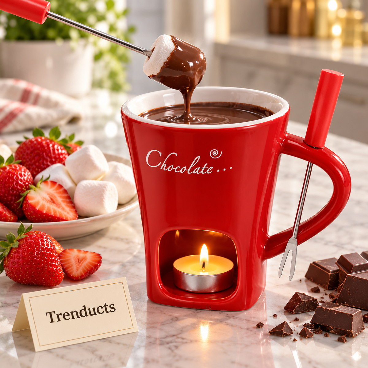 Chocolate Fondue Ceramic Mug & Melt Mug with Spoon & Candle (Random Color)
