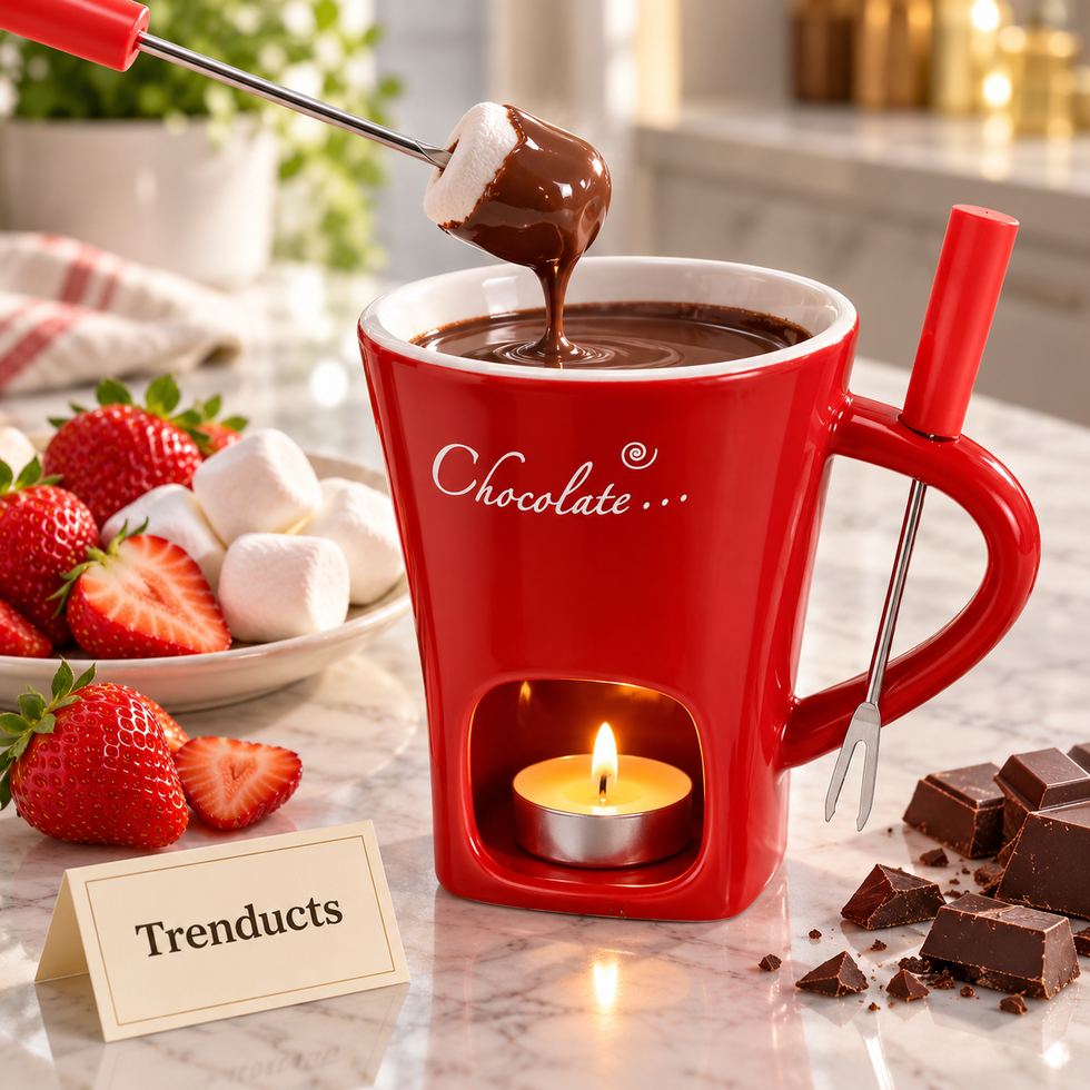 Chocolate Fondue Ceramic Mug & Melt Mug with Spoon & Candle (Random Color)