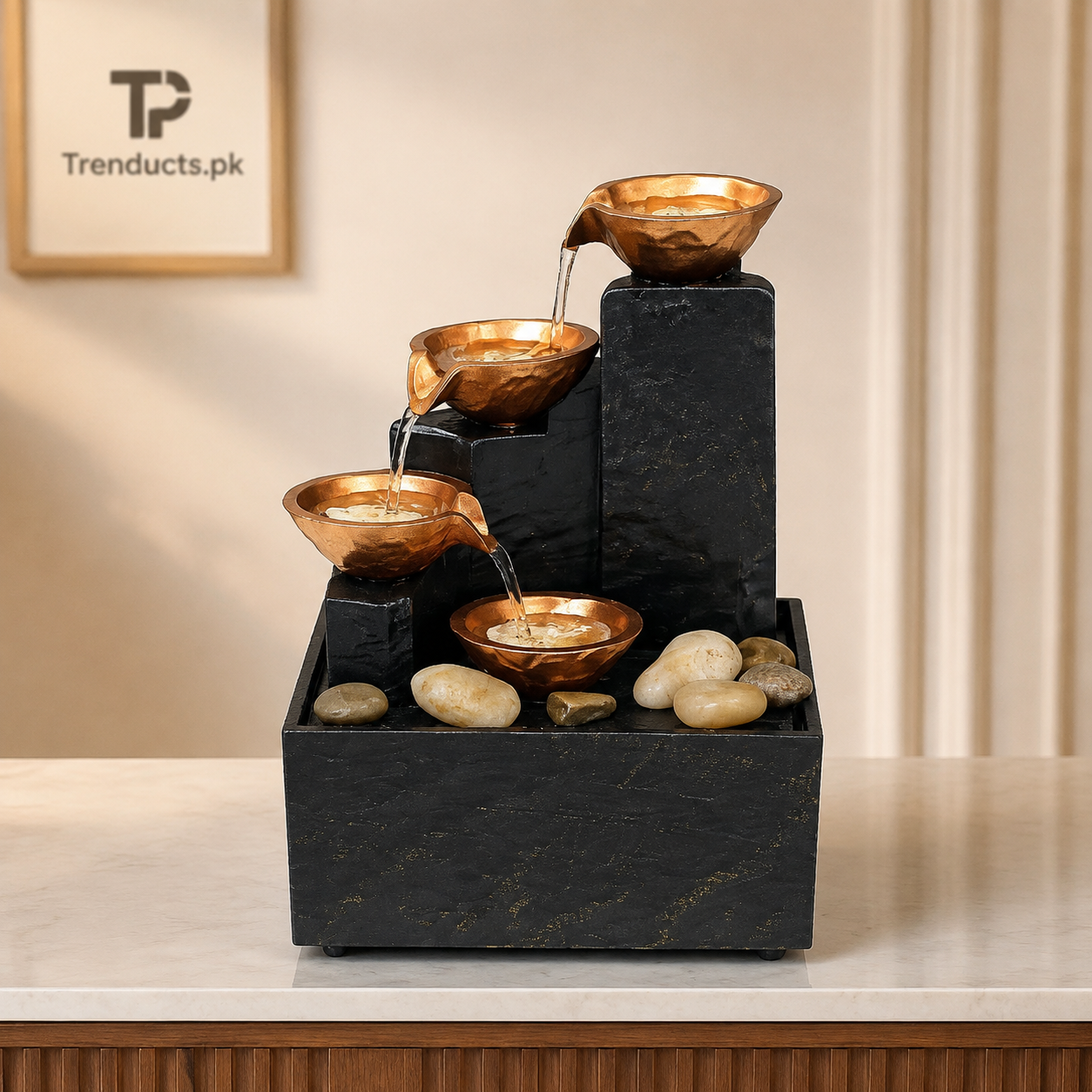 Four-Bowl Cascade Mini Tabletop Water Fountain